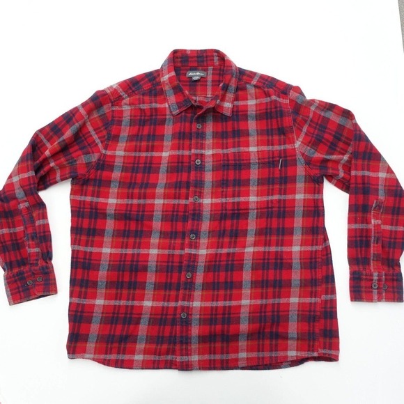 Eddie Bauer Shirt Men's Size XL Red Madras Button-UP Collared Long Sleeve Pocket - Picture 1 of 7